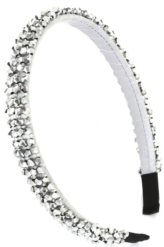 Haarband zilver glaskralen