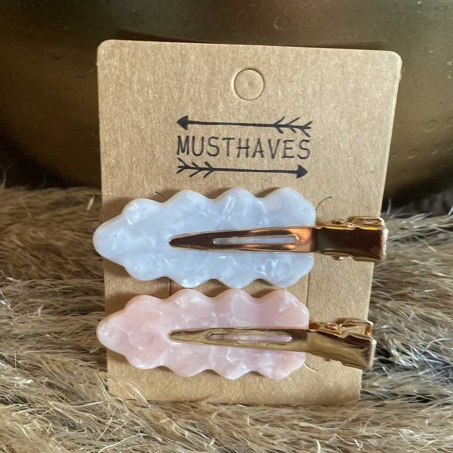 Haarclip Set Leaves Grey/Pink 6cm