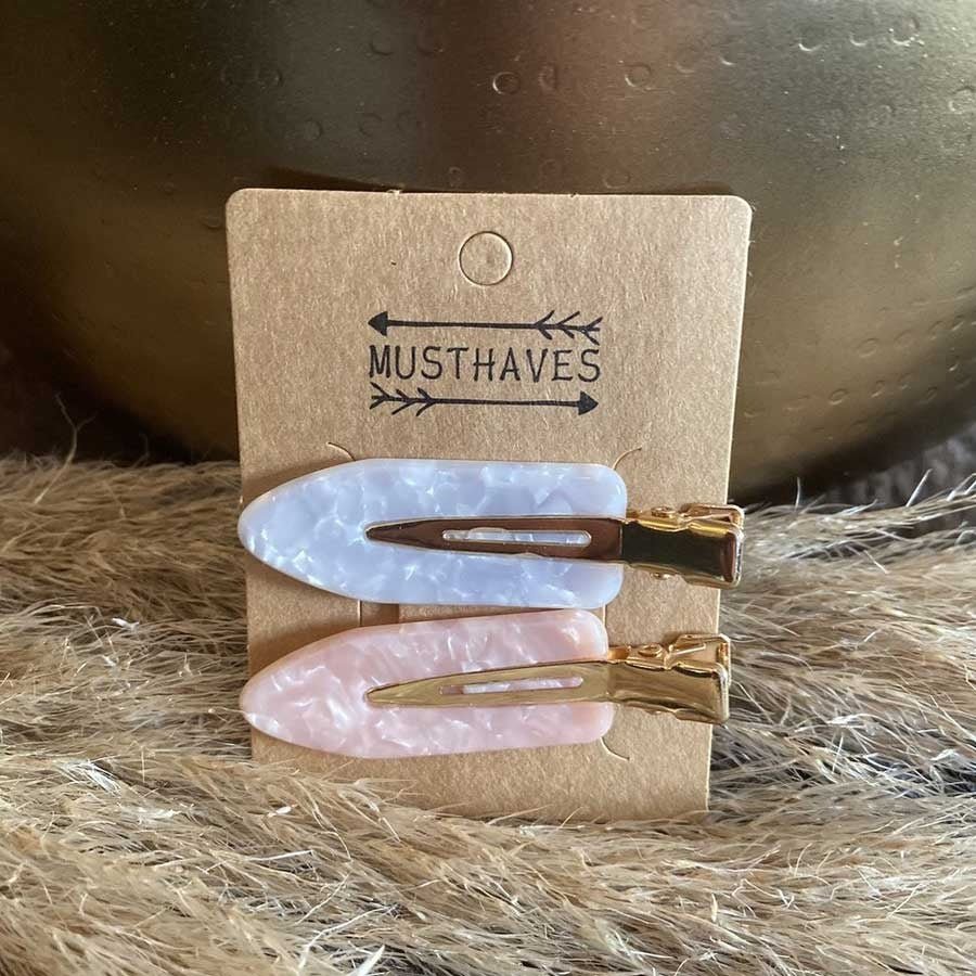 Haarclip Set Marble Grey/Pink 6cm