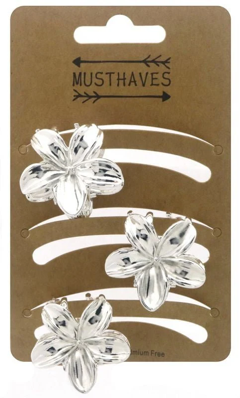 Haarklem flower metal zilver 3 cm