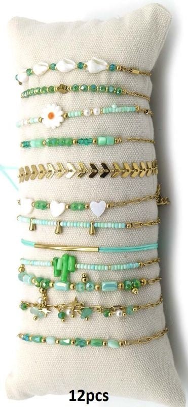 Stainless steel armbandjes op kussen klein groen
